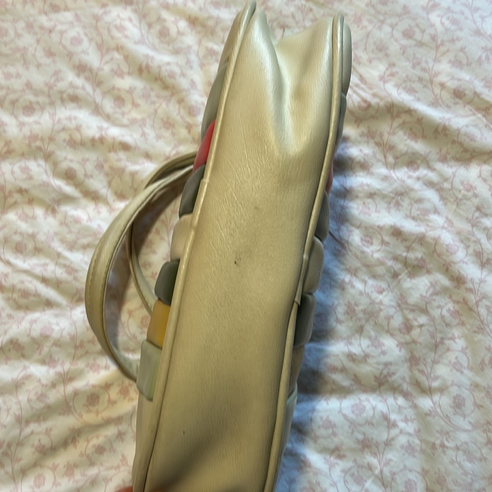 Vintage panel vinyl faux leather striped bag purse zippered top - Picture 5 of 5